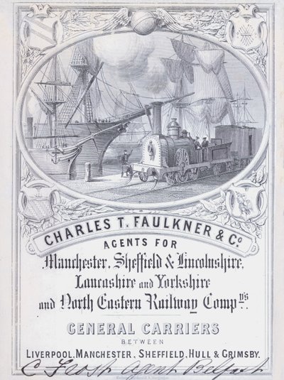 Charles T Faulkner and Company, Agents for Railway Companies」の広告（リトグラフ）。 作： English School