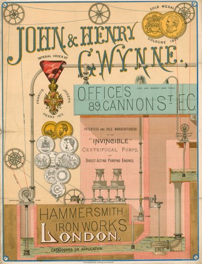 John and Henry Gwynneの広告、89 Cannon Street、London、Invincible遠心ポンプのメーカー 作： English School