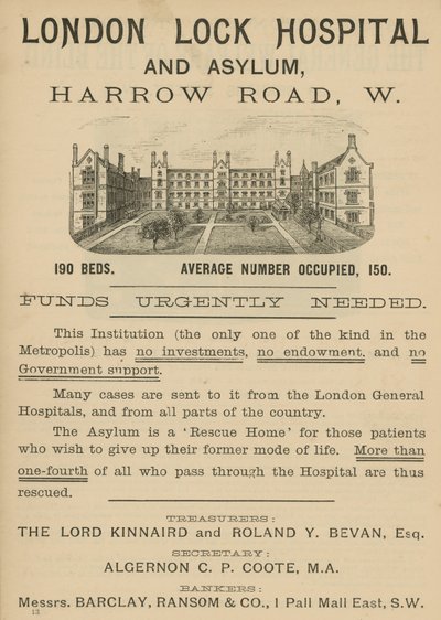 London Lock Hospital and Asylum、Harrow Road、Londonの広告 作： English School