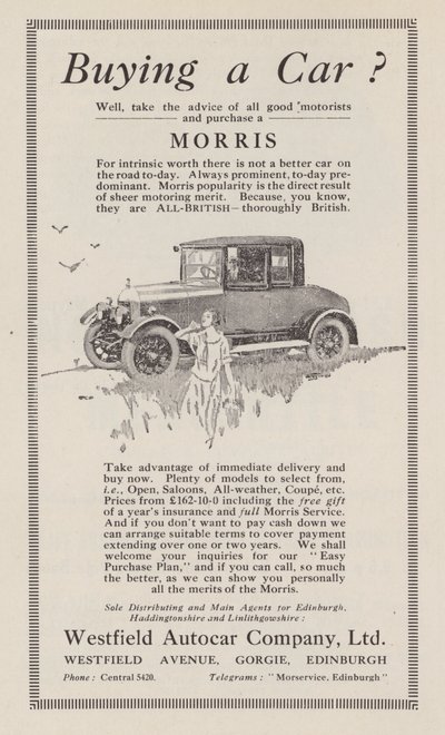 モリス車の広告、1926年 作： English School