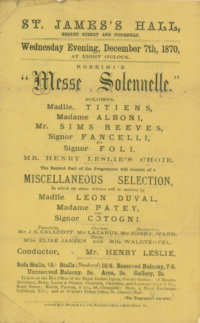 Rossinis Messe Solennelleのプロダクションの広告 作： English School