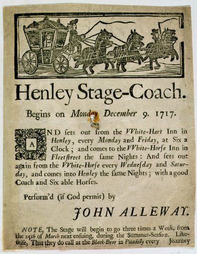 ヘンリーステージコーチの広告、1717年 作： English School