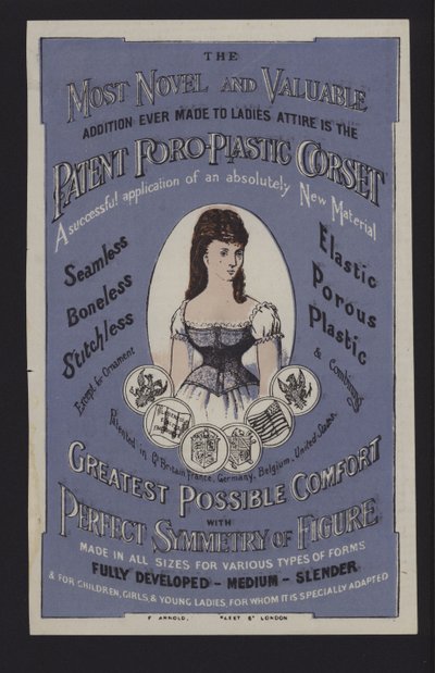 特許「Poro-Plastic corset」の広告（カラーリトグラフ 作： English School