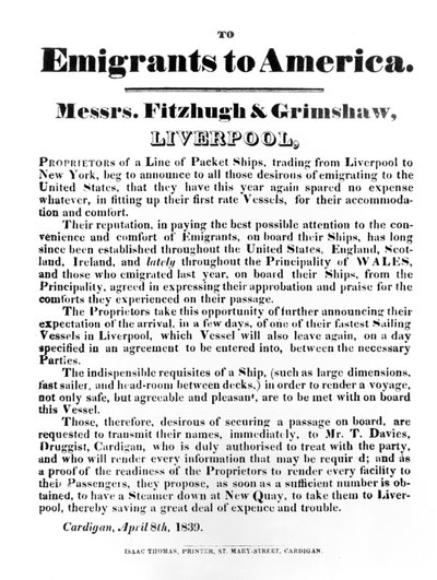 1839年のアメリカへのパケット発送の広告（印刷物） 作： English School