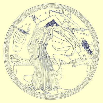 アエードーンがイティスを殺害、JEハリソンとDSマコールによる「ギリシャの花瓶の絵画」のイラスト、1894年公開 作： English School