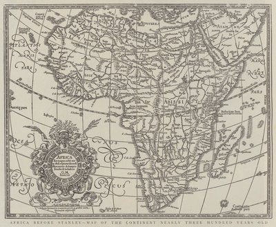 スタンレー以前のアフリカ、約300年前の大陸の地図（エングレービング 作： English School