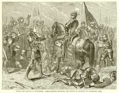 ボスワースの戦いの後。リチャードの王冠をリッチモンドに持ってきたスタンリー卿、1483 作： English School