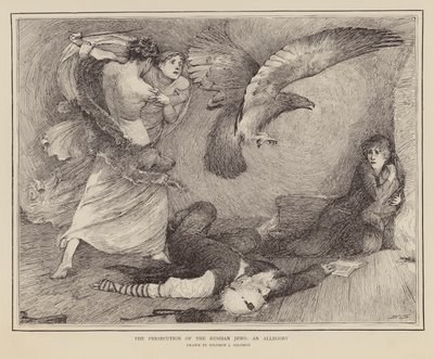 ロシアのユダヤ人迫害を示す寓意画（エングレーヴィング） 作： English School