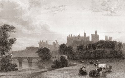 Alnwick Castle, Alnwick, Northumberland, England, in the early 19th century. Used as location in Harry Potter films. From Churton