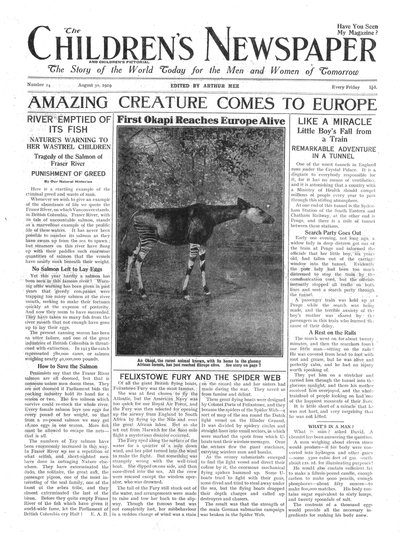 驚くべき生き物がヨーロッパにやってくる、1919年8月の「The Children&39;s Newspaper」の最初のページ（新聞） 作： English School