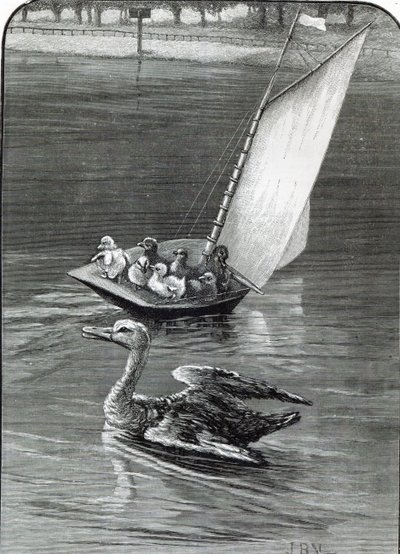 不安な母親、ケンジントンのラウンドポンドで見られ、スケッチされた事件、「レジャーアワー」（1888年） 作： English School