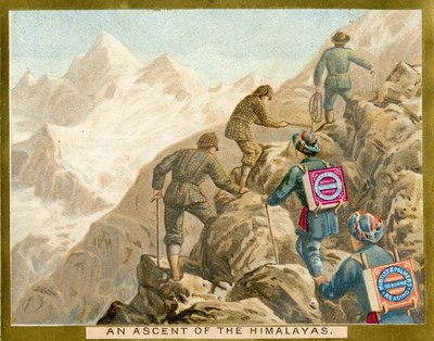 ヒマラヤの登山、ハントリー＆パーマーズビスケットのプロモーションカード、1890年頃 作： English School