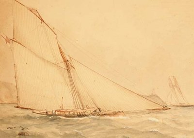 ロイヤル・ヨット・スクワッドロンの8メートル・ガフ・リグのトップセイル・カッター 1860年頃 （紙に水彩画） 作： English School