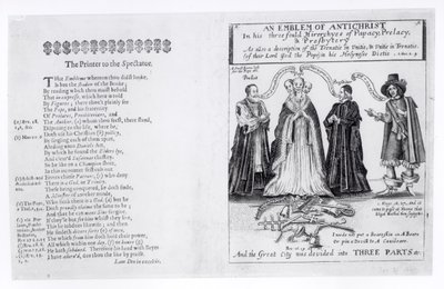 教皇、プレラクシー、および長老派の3つの階層における反キリストの紋章、1649年 作： English School