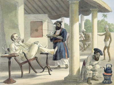 イギリスの役人とそのネイティブの使用人 1860年頃（カラーリトグラフ 作： English School