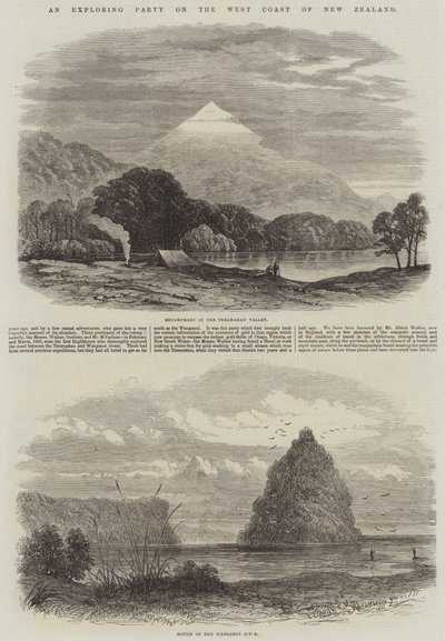 ニュージーランド西海岸の探検隊（版画 作： English School