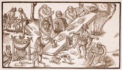 アイルランドの宴会、1581年（セピア写真） 作： English School
