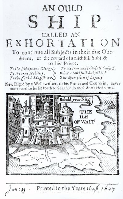 オールド船が勧めを呼び、チャールズ1世はワイト島のカリスブルック城に投獄した、1647年頃 作： English School