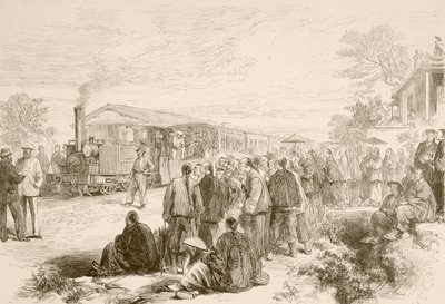 1880年頃の初期の中国鉄道（リトグラフ） 作： English School