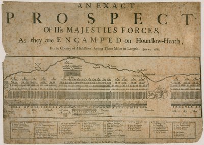 1686年7月19日、ハウンズローヒースに収容された陛下の力の正確な見通し 作： English School