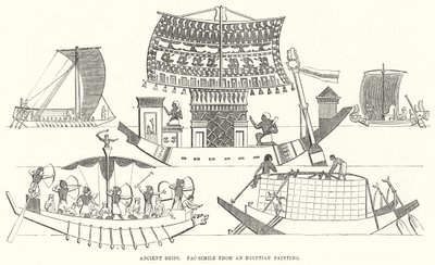 古代の船、エジプトの絵からの複製（エングレービング 作： English School