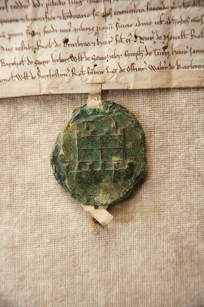 1267年頃、ウィリアム・デ・アルビニ4世のために作られた原城をイメージした古印章（紙と蝋 作： English School