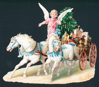 プレゼントを届ける馬に乗った天使、クリスマスカード 作： English School