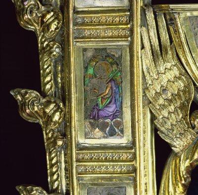 バグパイプを弾く天使、ウィリアムワイカムのクルージャーの詳細（c.1320-1404）（銀の金箔とエナメル）（205100-32を参照）d 作： English School