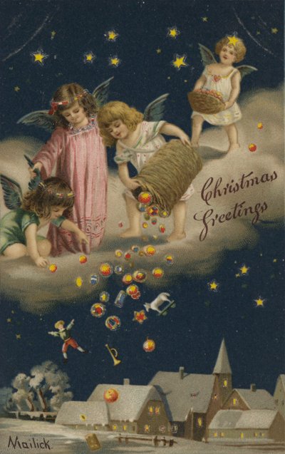 クリスマス・プレゼントを地上に注ぐ天使たち（クロモリソ） 作： English School