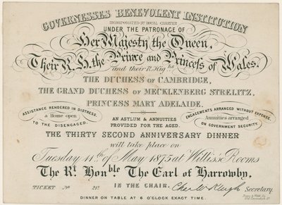 ガバネス慈善機関のための記念ディナー、1875 作： English School
