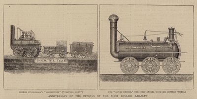 イギリス初の鉄道開通記念日（版画 作： English School