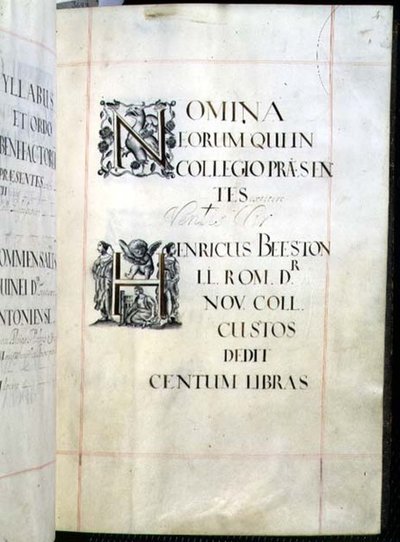 Archive 3693 fol.4 オックスフォード大学ニュー・カレッジのベネファクション・ブックのページ 作： English School
