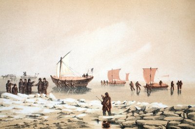 北極圏旅行、航海からバフィンズベイとバロー海峡への図...、1852年（手描きの彫刻） 作： English School