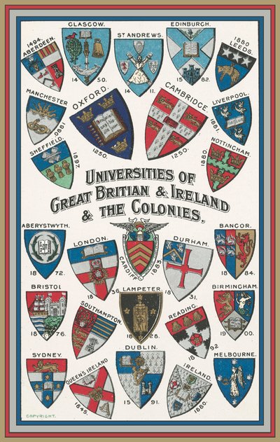 Great Britain and Ireland and the Coloniesの大学の紋章(カラーリトグラフ) 作： English School