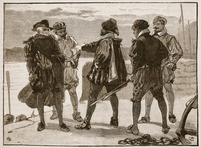 ウォルター・ローリー卿の逮捕、カッセルズ・イラストレイテッド・イングランド・オブ・イングランドのイラスト（セピア写真） 作： English School