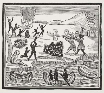 キリスト教の囚人による野蛮人の到着、ジョン・アシュトンによる18世紀のChap-booksからのイラスト、パブ。 1882 作： English School