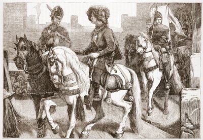 バーゼルでフス派代理の到着、ジェームスエイトケンワイリー（1808〜1890年）によるパブのプロテスタンティズムの歴史からのイラスト。 1878 作： English School