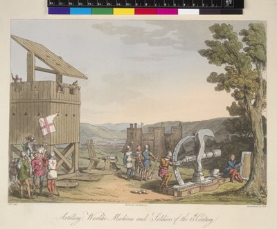 15 世紀の大砲、攻城兵器、兵士、サミュエル ラッシュ メイリック卿と C.H. スミス、1815年出版（コロ 作： English School