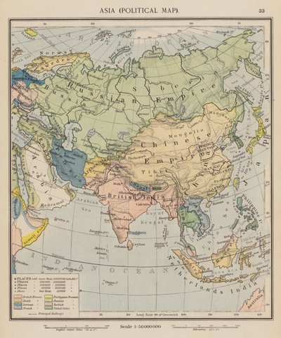 アジア, 政治地図 (カラーリトグラフ) 作： English School