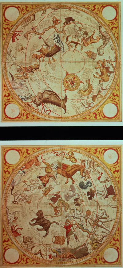 占星術のカレンダー、干支の兆候、1660年頃（手描きの彫刻） 作： English School