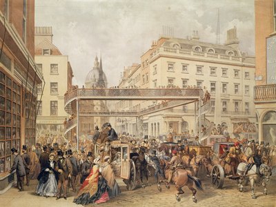 ルートゲートヒルの底、ロンドン、パブ。ケル兄弟によって印刷された、1860年頃 作： English School