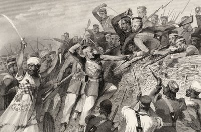1858年に出版された「インドの反乱の歴史」からの1857年7月30日、ルクナウでのRedanバッテリーに対する反逆者の攻撃 作： English School