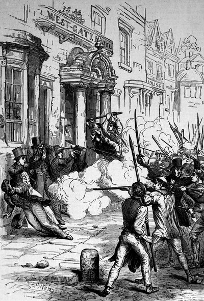 1839年11月4日にニューポートのウエストゲートホテルへの攻撃 作： English School