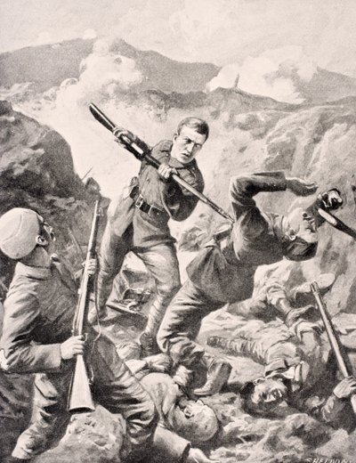 1916年にロンドンで出版された「The War Illustrated Album deLuxe」のオーストラリアランス-コーポラルアルバートジャッカ、VC 作： English School