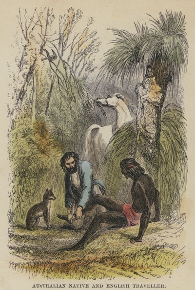 オーストラリアの先住民とイギリスの旅行者（彩色画 作： English School