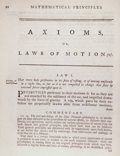 アイザック・ニュートン（1642-1727）1777による自然哲学の数学的原理の第1巻からの公理、または運動の法則 作： English School