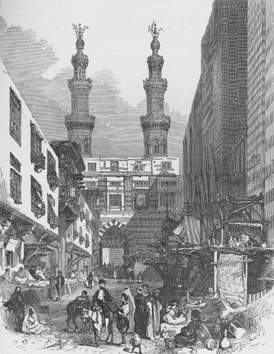 ジョサイア・ウッド・ウィンパー（1813-1903）によって彫刻されたカイロのバブ・エル・ムタウェリー 作： English School