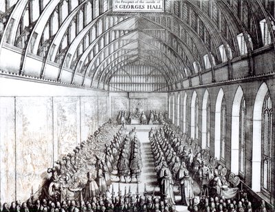 ウィンザー城のセントジョージホールにあるチャールズ2世の宴会（1630〜85年） 作： English School