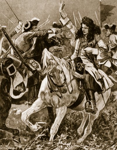 1709年9月11日のマルプラケの戦い：スペイン継承戦争中にシュヴァリエセントジョージが負傷。 作： English School