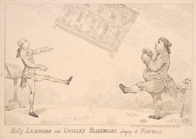 W.ハンフリーが1744年に発表した、東インド法案に言及するサッカー、風刺漫画で遊ぶビリー黒ひげとチャーリー黒ひげ 作： 英語学校